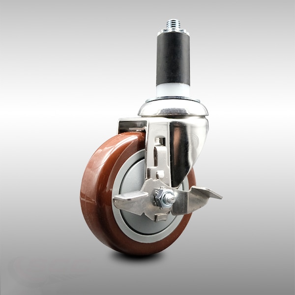 Service Caster 4 Inch 316SS Maroon Polyurethane Swivel 1-1/4 Inch Expanding Stem Caster Brake SCC-SS316EX20S414-PPUB-MRN-TLB-114 - main